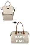  - Bye Bye Baby Bag Anne Bebek Bakım ve Kadın Çantası+Silver Anne Bebek Bakım Sırt Çantası ( BEJ )