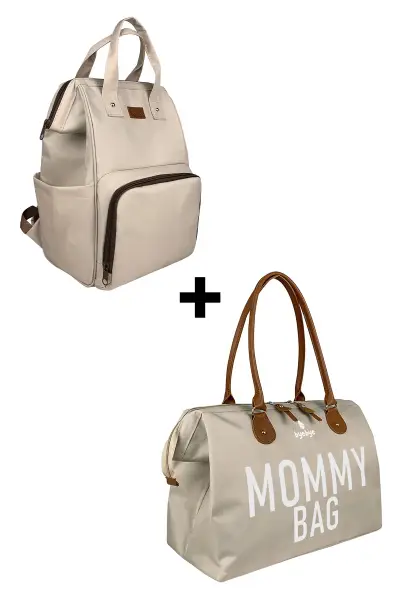 Bye Bye Mommy Bag Anne Bebek Bakım Ve Kadın Çantası+Silver Anne Bebek Bakım Sırt Çantası ( BEJ )